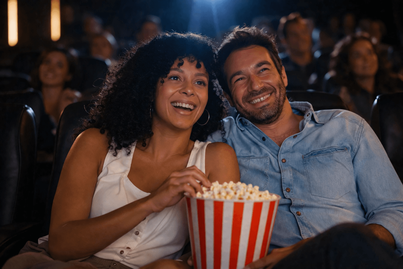 Pareja feliz en el cine