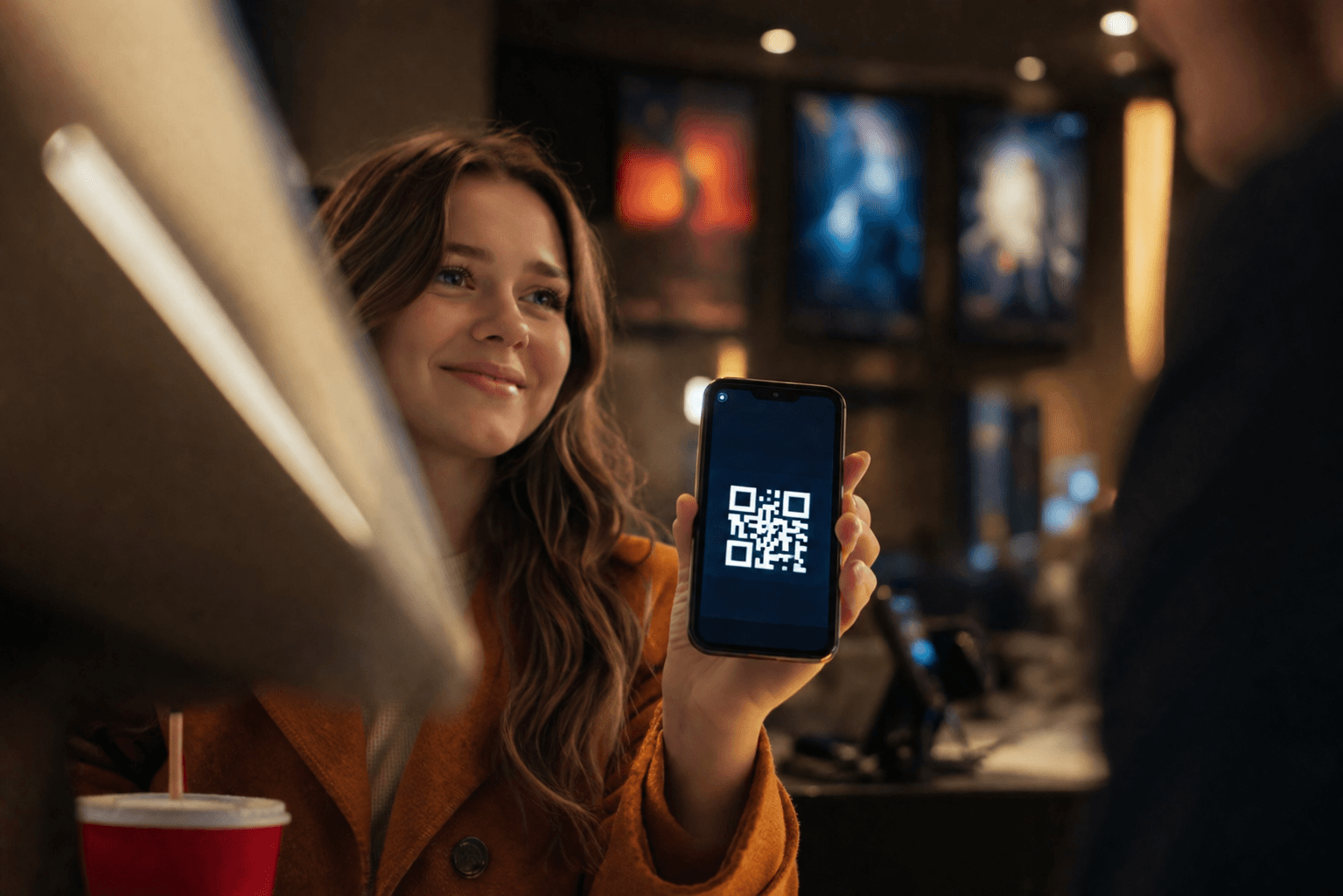 Mujer feliz disfrutando del cine